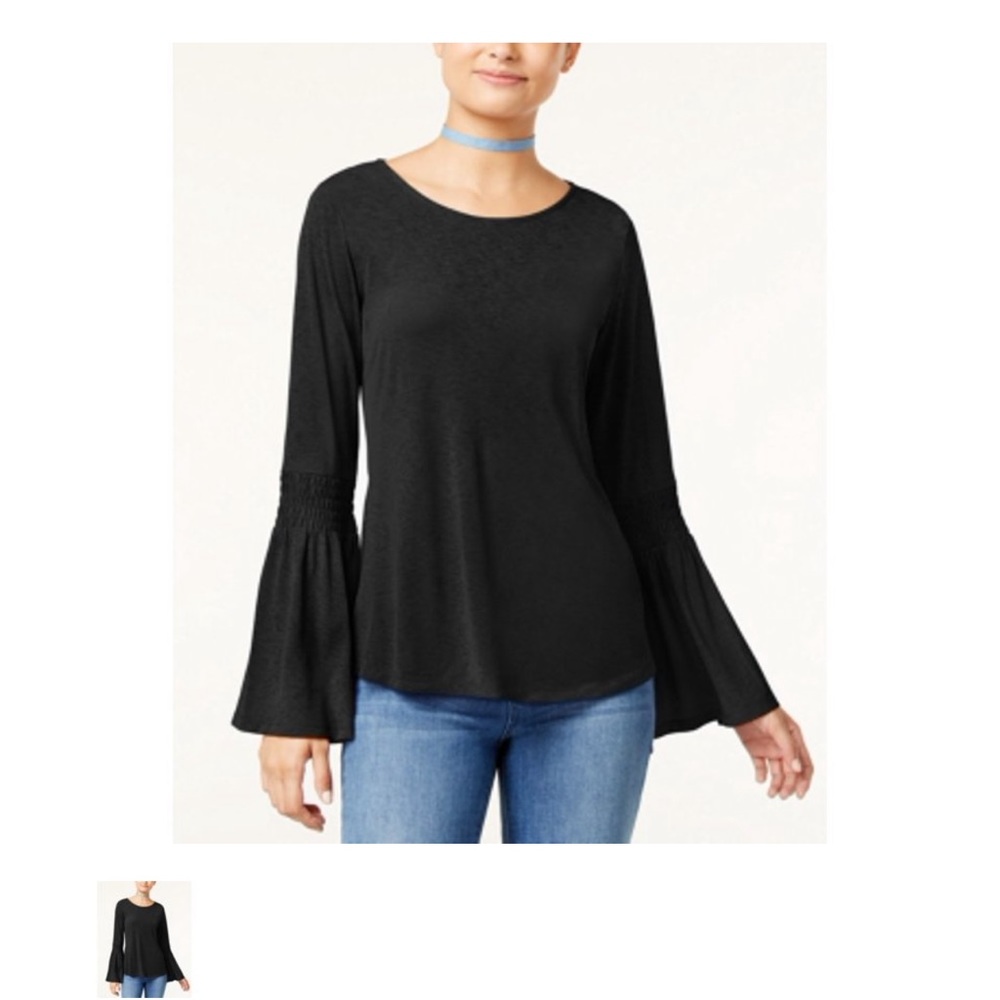 Ultra Flirt Black Bell Sleeve Smocked Top